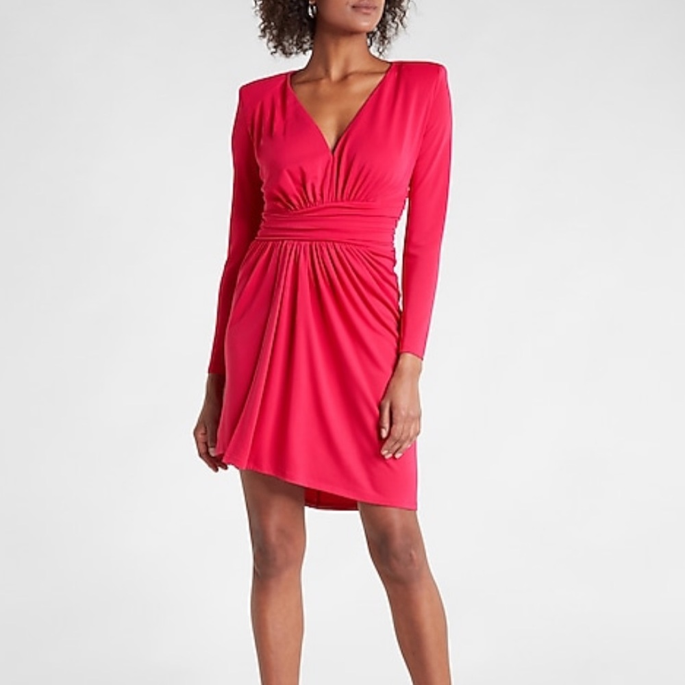 Express Pink V-neck Long Sleeve Mini Dress